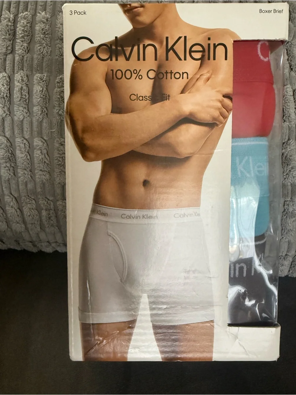 Calvin Klein 3-Pack Cotton Boxer Briefs — Red, Light Blue, Black